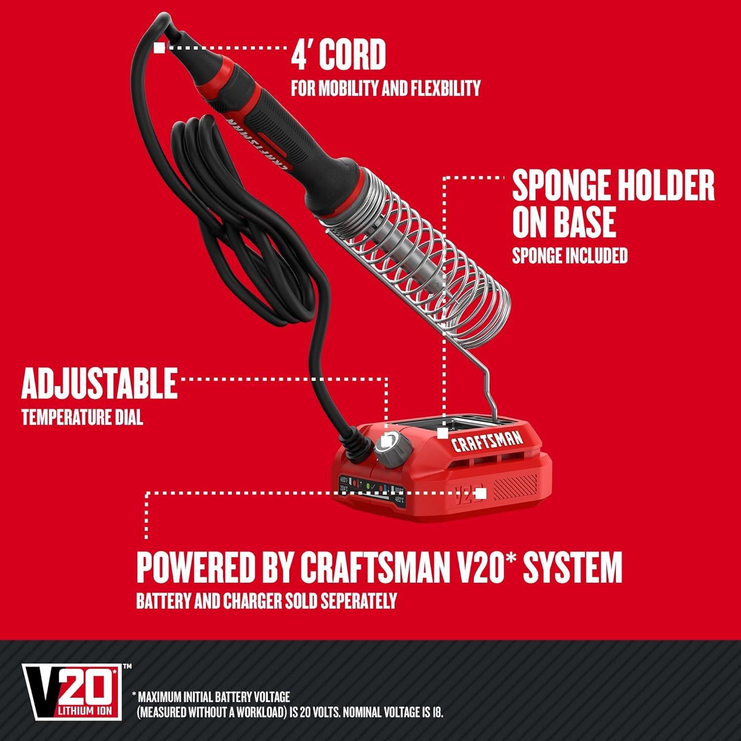 Soldador Inalámbrico CRAFTSMAN V20 20W Ajustable 204-482°C