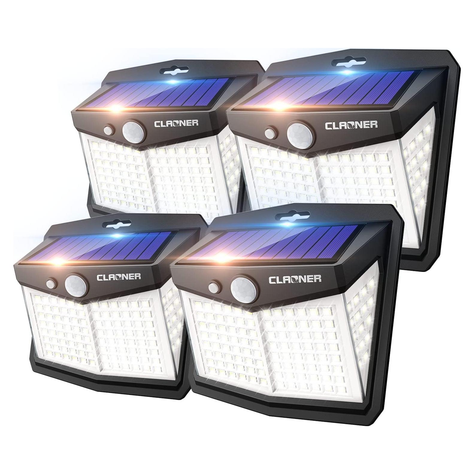 Luces Solares CLAONER 128 LED 4 Paquetes IP65 Seguridad