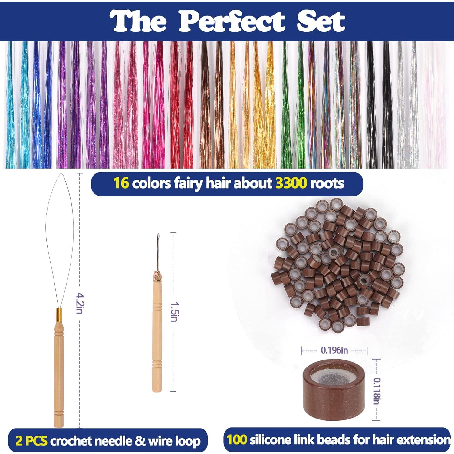 Kit de Tinsel para Cabello ELASO 16 Colores 3300 Mechas