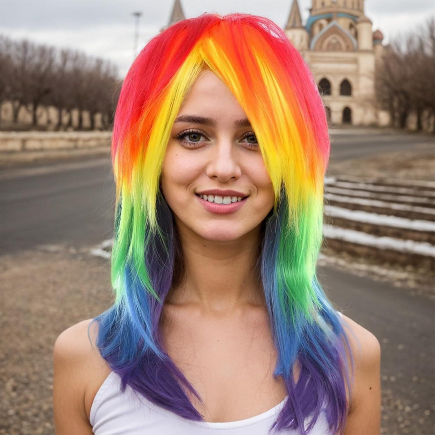 Peluca Sintética Aqltidiz Arcoíris 21.84x15.75cm para Cosplay