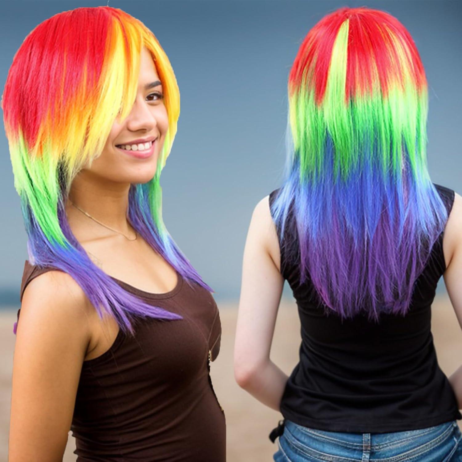 Peluca Sintética Aqltidiz Arcoíris 21.84x15.75cm para Cosplay