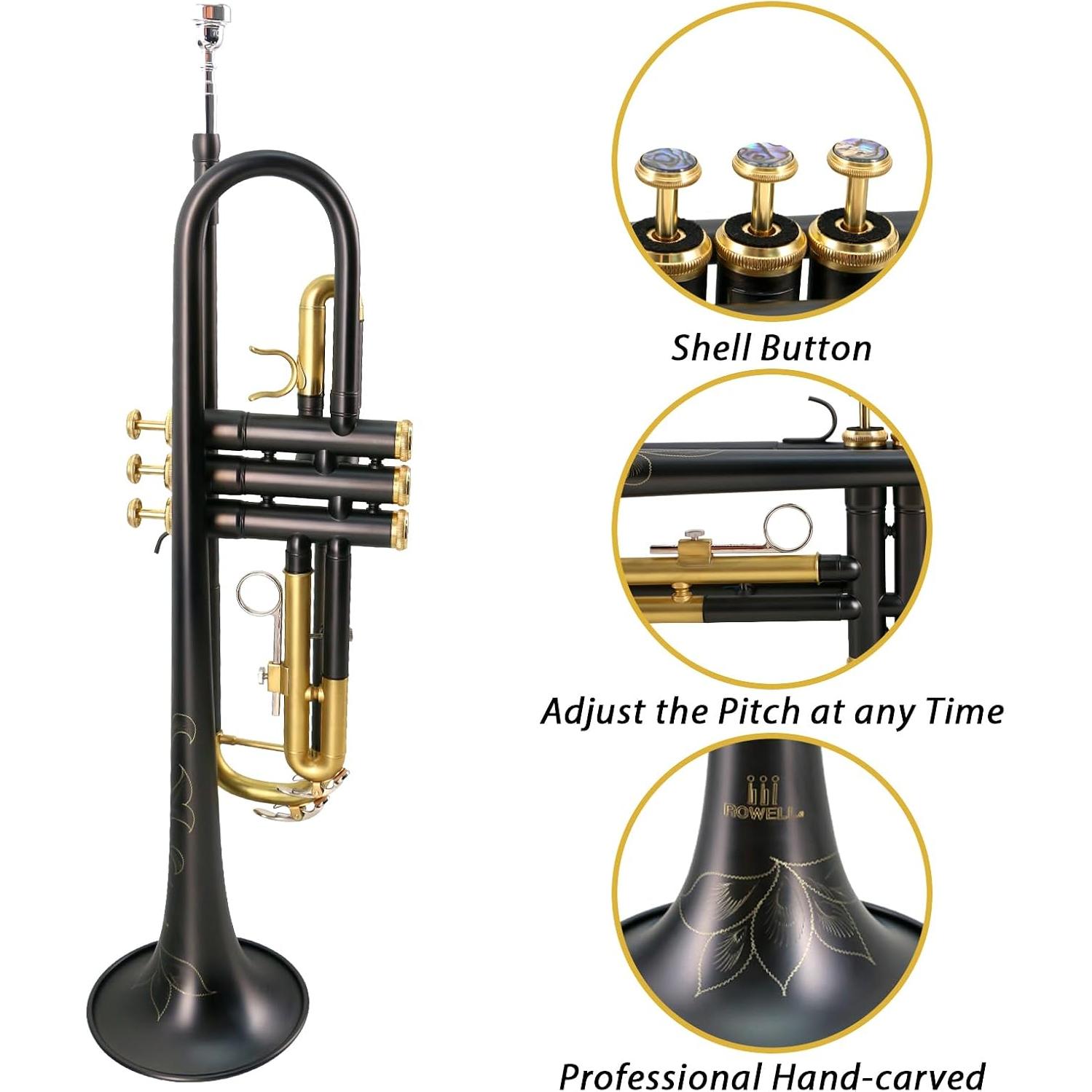 Trompeta Bb ROWELL BK-001 Profesional con Estuche y Accesorios