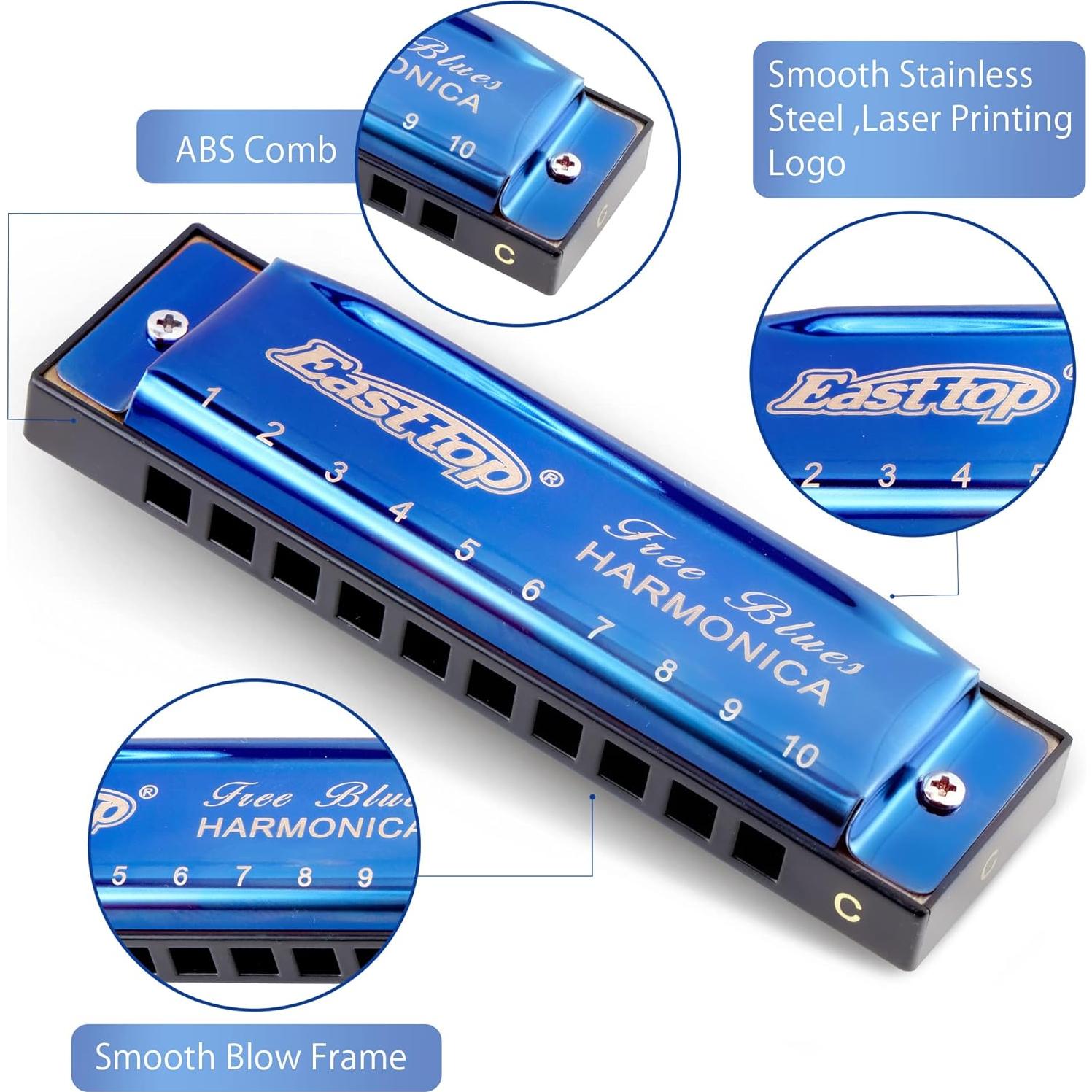 Armónica Diatónica East Top Clave de C 10 Agujeros Azul