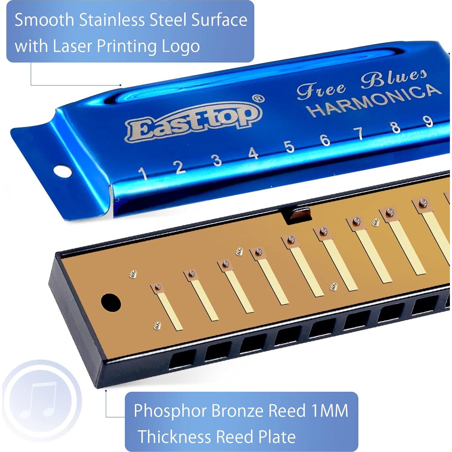 Armónica Diatónica East Top Clave de C 10 Agujeros Azul