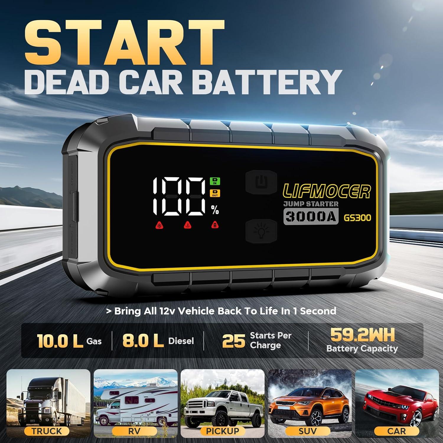 Arrancador de Salto LIFMOCER GS300 - 3000A 12V para Vehículos