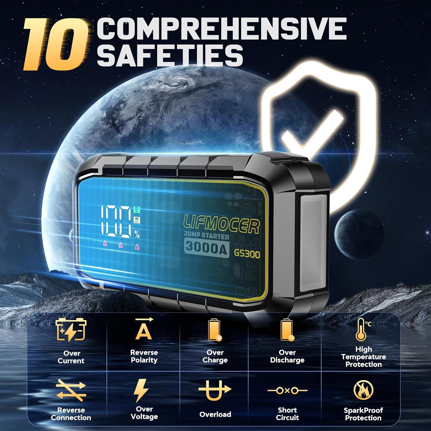 Arrancador de Salto LIFMOCER GS300 - 3000A 12V para Vehículos