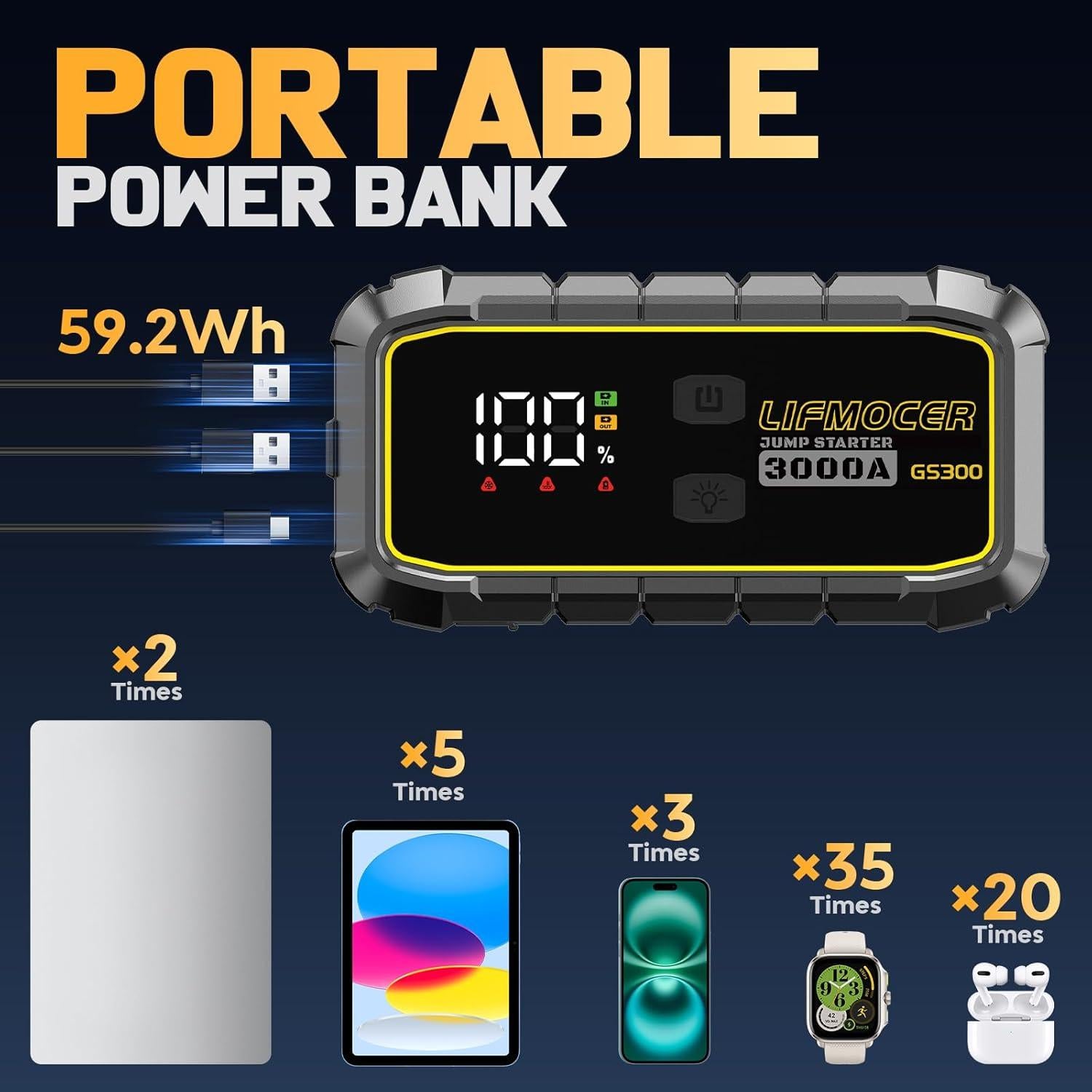 Arrancador de Salto LIFMOCER GS300 - 3000A 12V para Vehículos