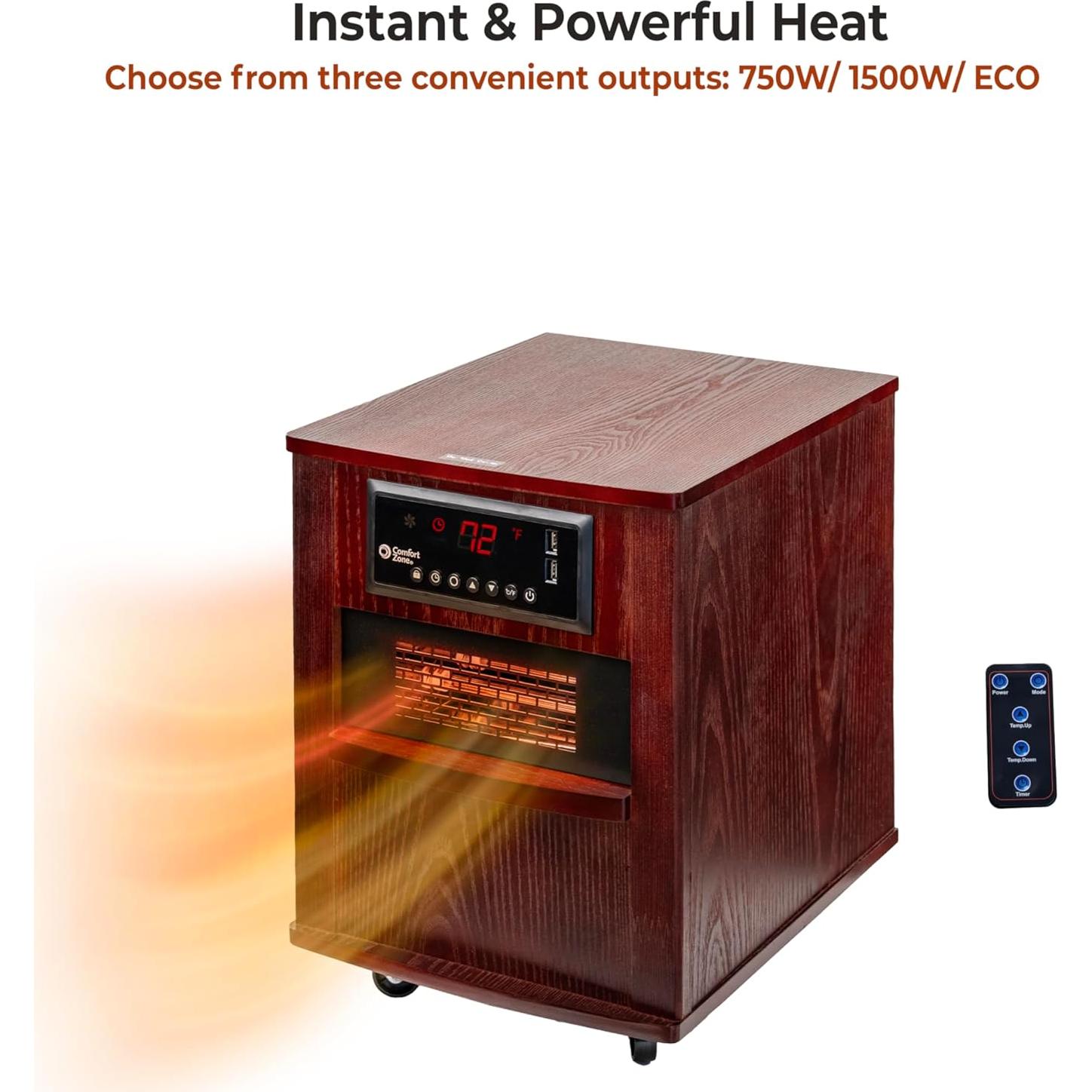 Calentador de Espacio Comfort Zone CZ2062C 1500W Infrarrojo USB