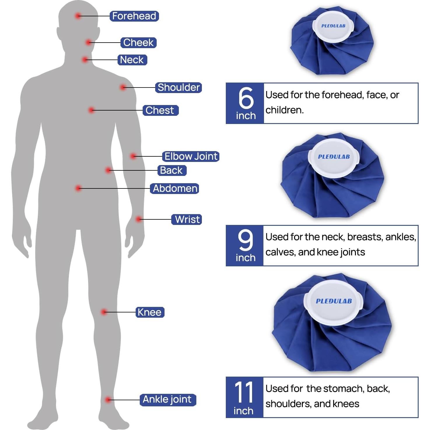 Paquete de 3 Bolsas de Hielo Reutilizables Pledulab 15-28 cm