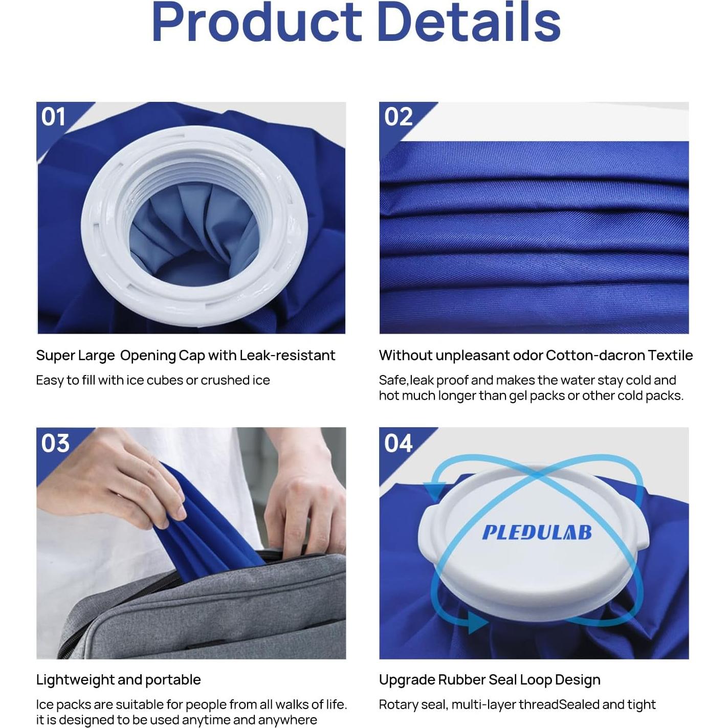 Paquete de 3 Bolsas de Hielo Reutilizables Pledulab 15-28 cm