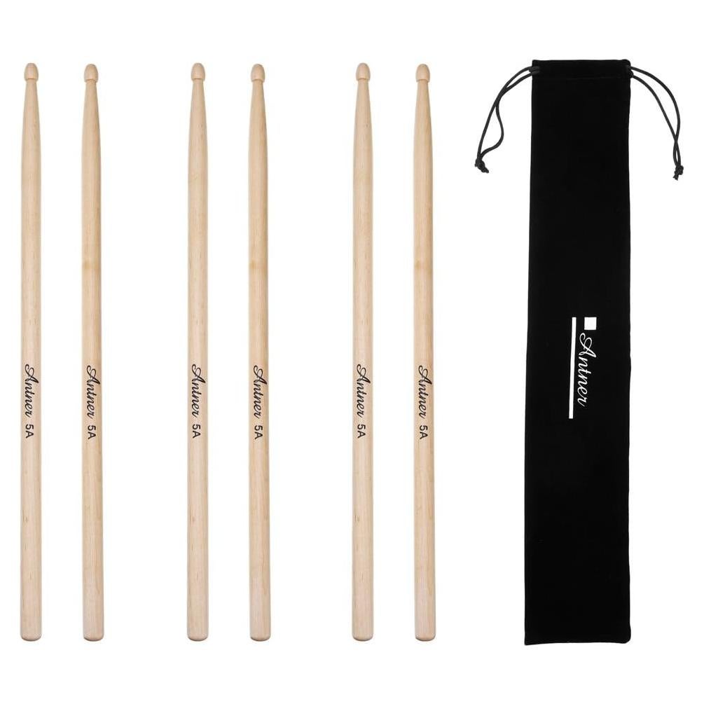 Baquetas Antner 5A de Arce con Punta de Madera - 3 Pares