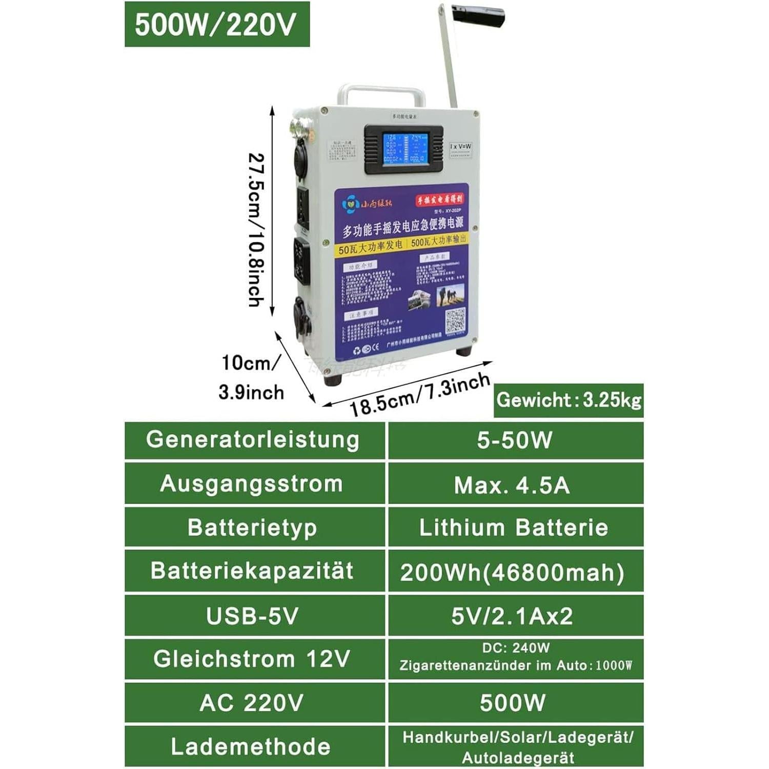 Generador de Manivela Portátil MGBIDMI 150W/500W Carga USB