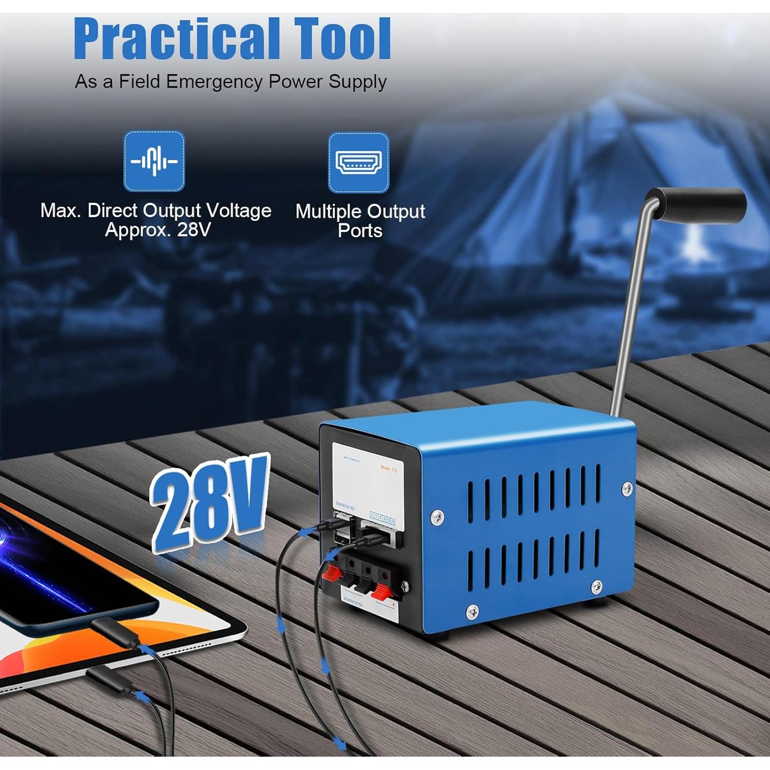 20W Portable Manual Crank Generator, Hand Crank Off Grid Living Supplies USB Charger 5''x3.39''x3.46'', Free Energy Small Camping Generator for Travel Hiking Survial