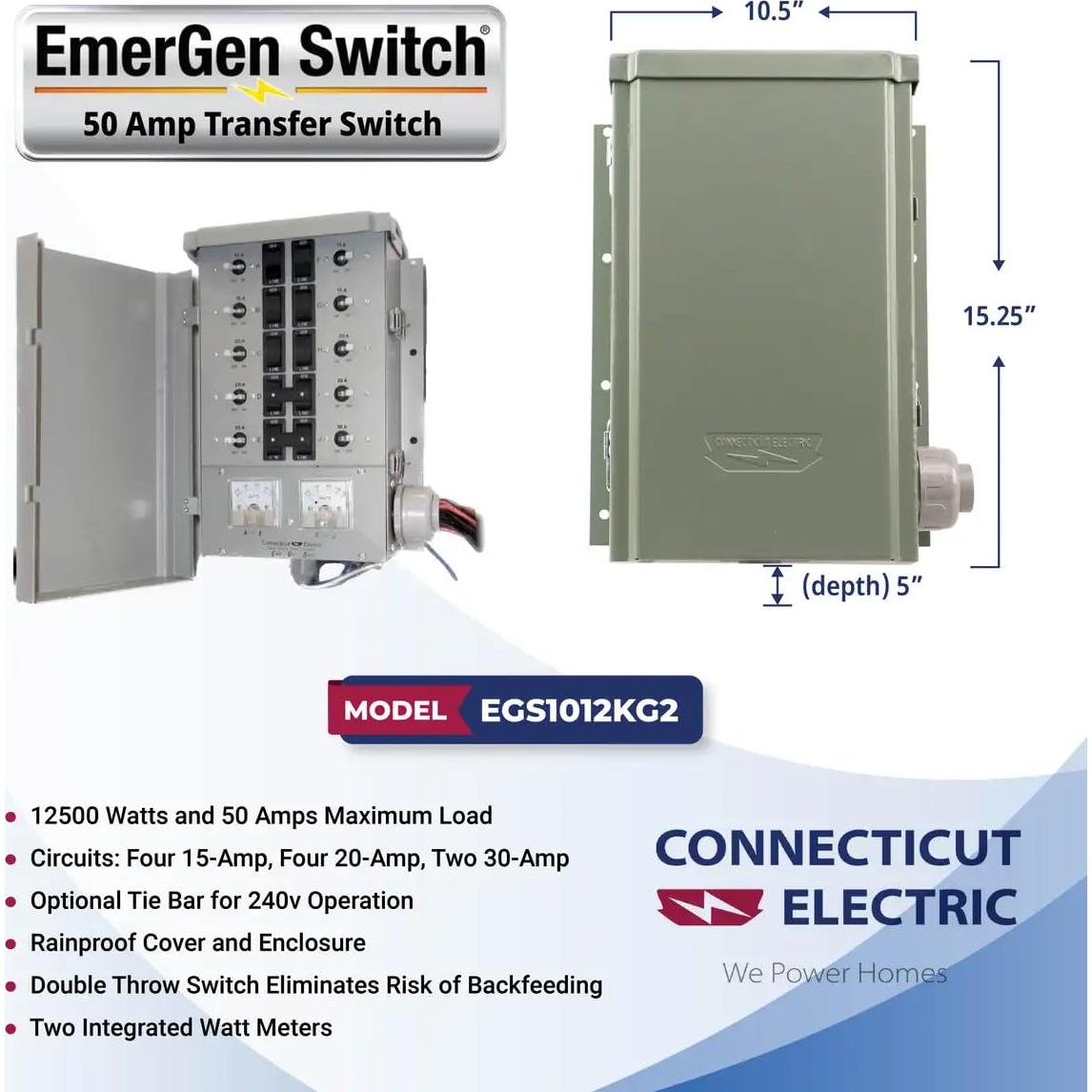 Interruptor de Transferencia Connecticut Electric 50A 10 Circuitos