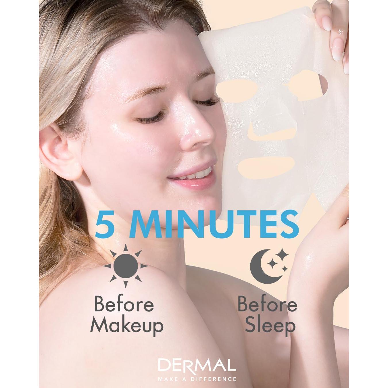 Mascarilla Facial DERMAL Colágeno Hialuronato 100 Piezas