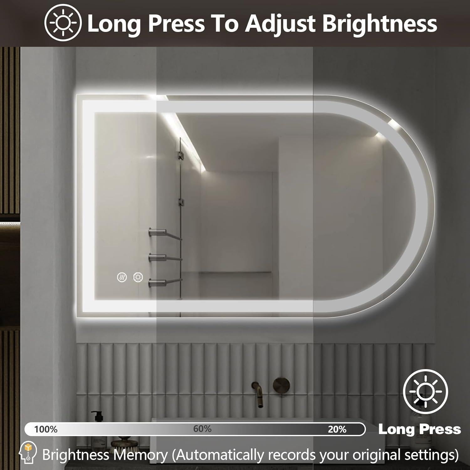 Espejo de Baño LED Arqueado Niccy 101.6x61 cm con Función de Memoria