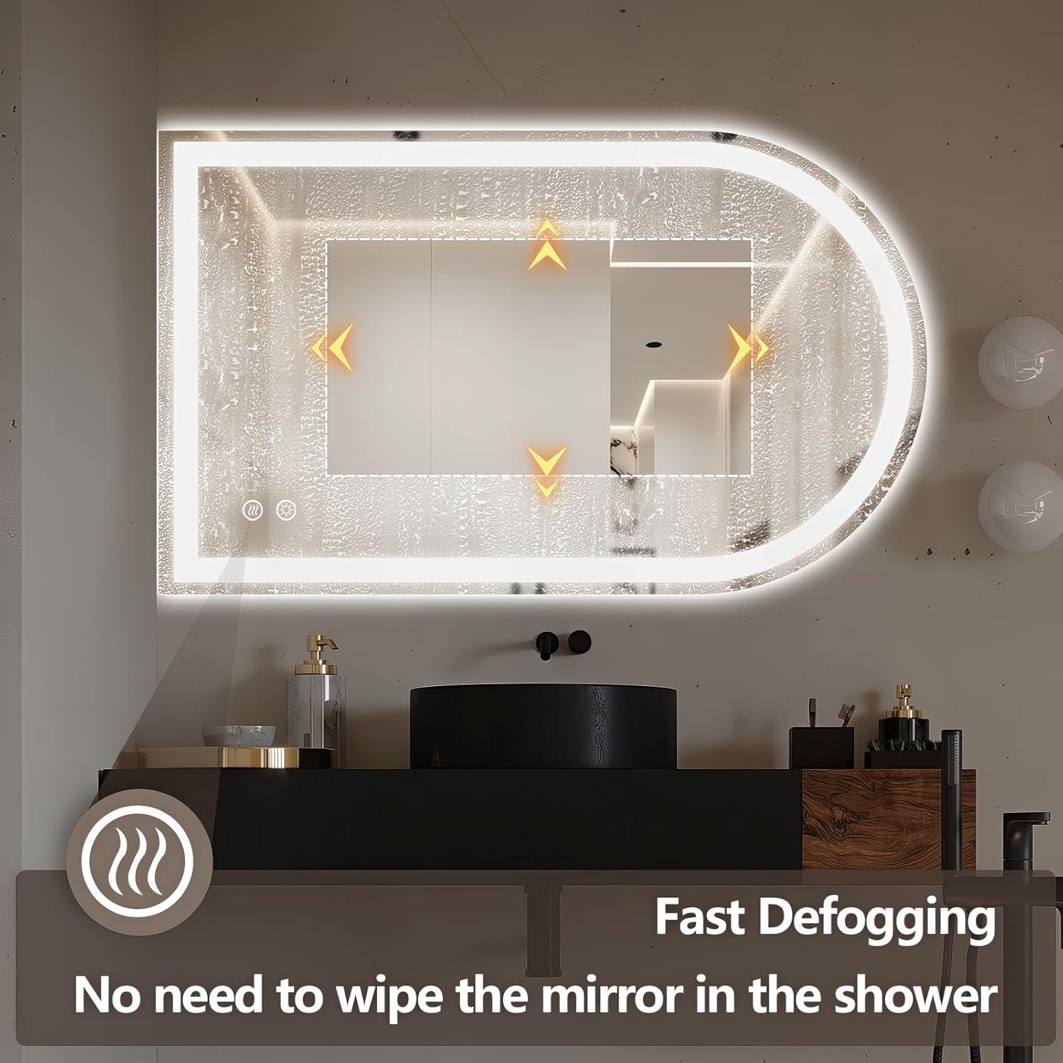 Espejo de Baño LED Arqueado Niccy 101.6x61 cm con Función de Memoria