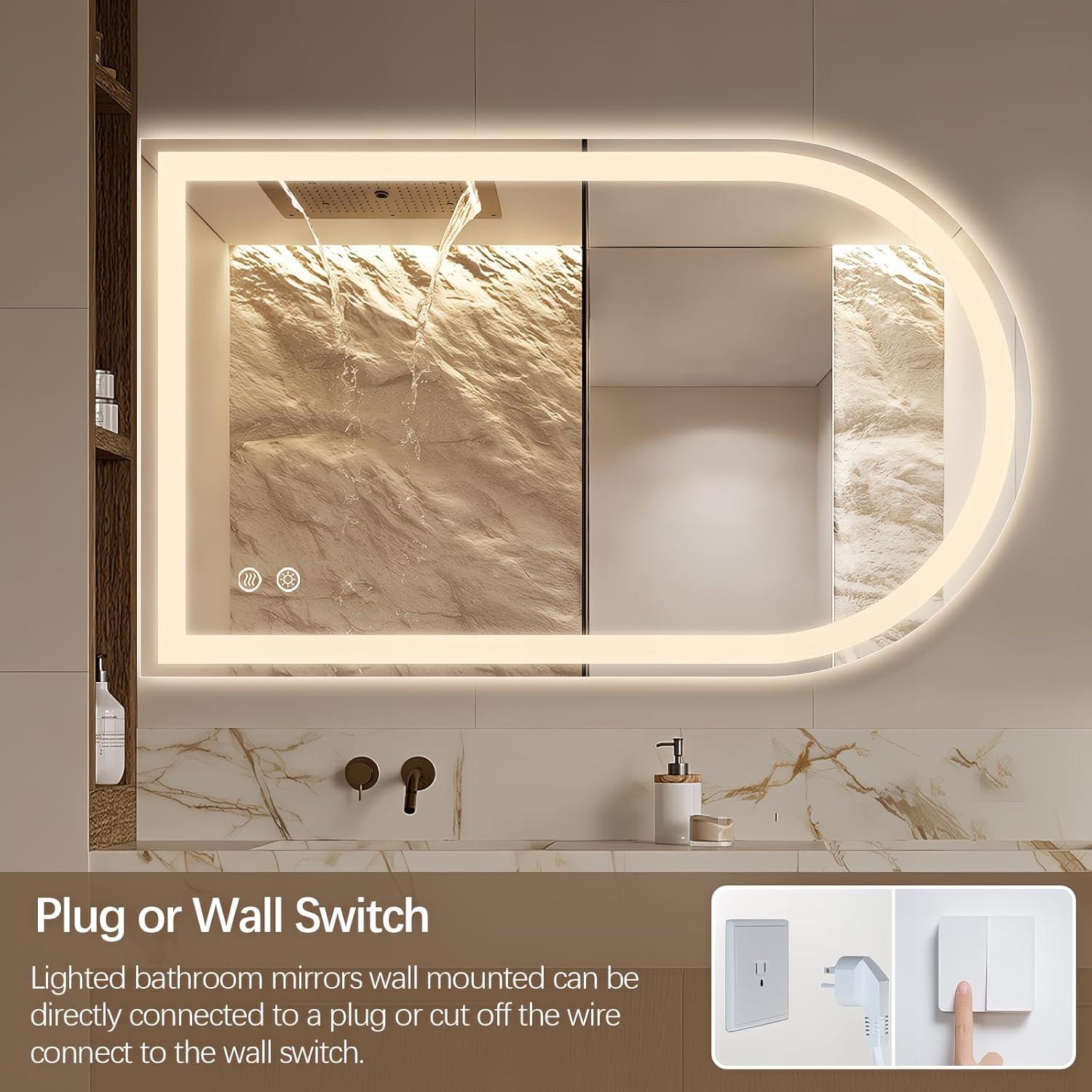 Espejo de Baño LED Arqueado Niccy 101.6x61 cm con Función de Memoria