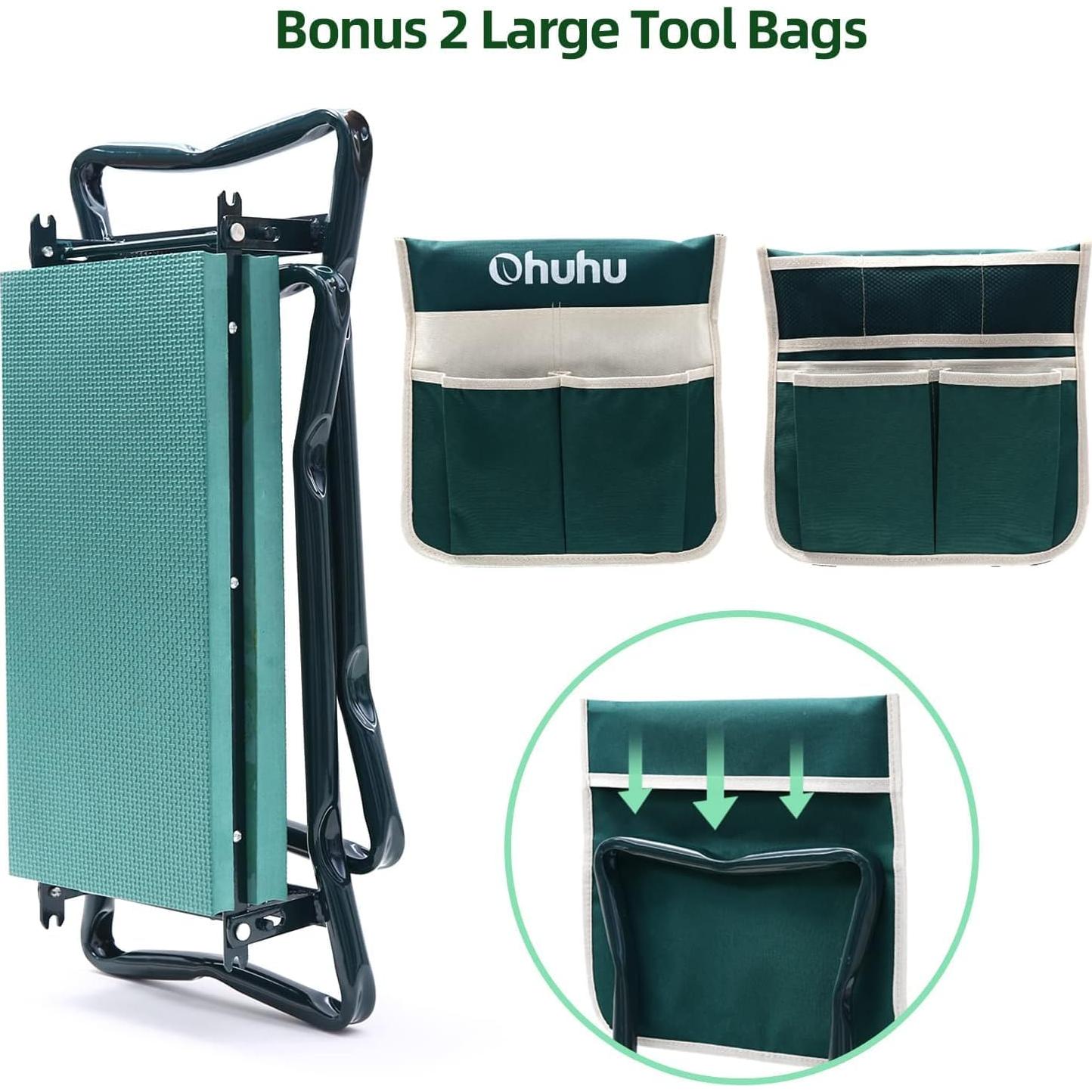 Taburete de Jardinería 2 en 1 Ohuhu Verde con Almohadilla EVA