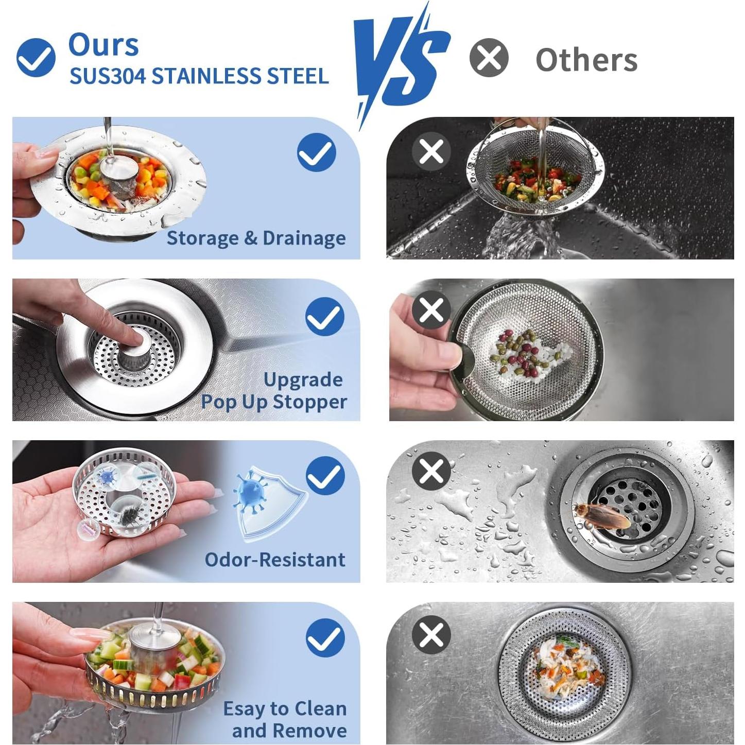 Colador de desagüe WERMARS de acero inoxidable 304 3 en 1