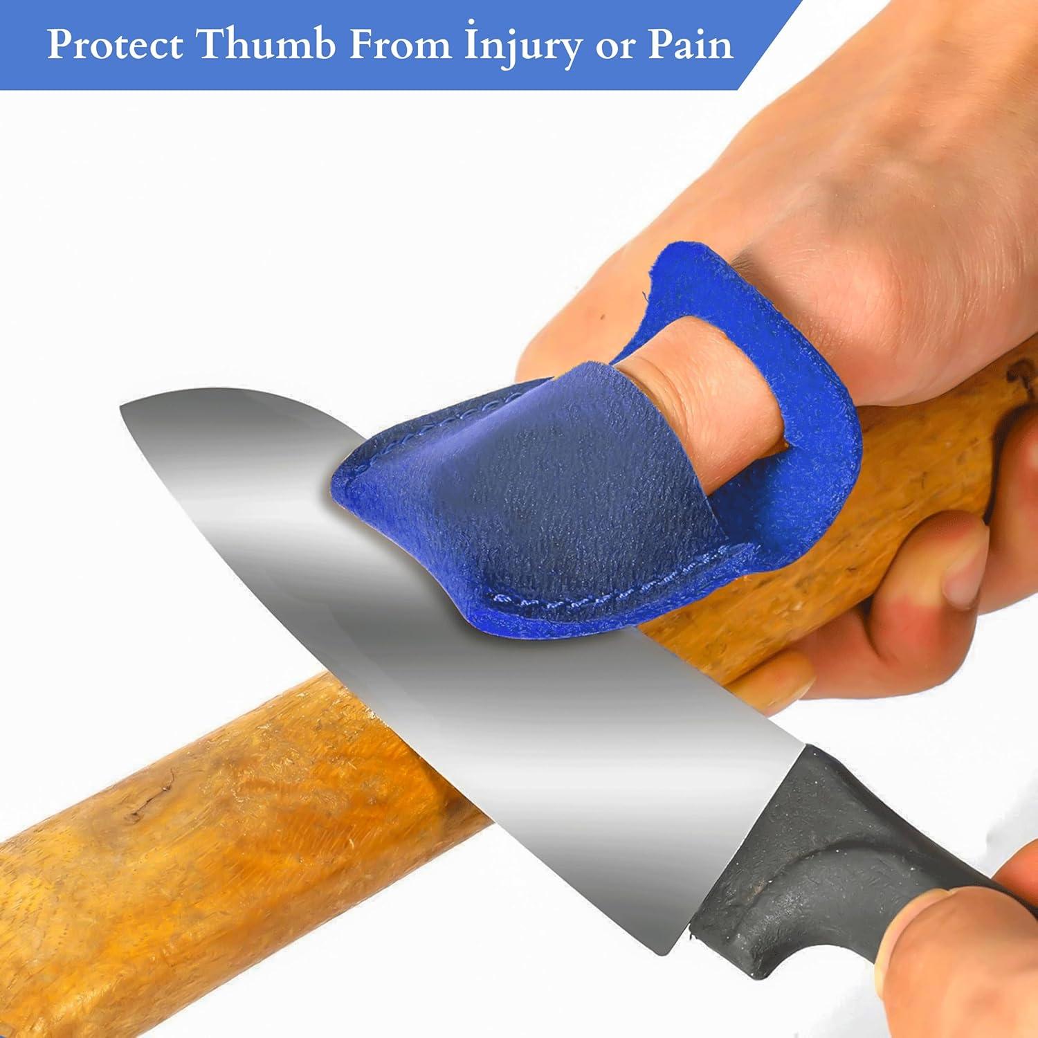 Protector de Pulgar de Cuero Toprank para Tallado en Madera - Azul