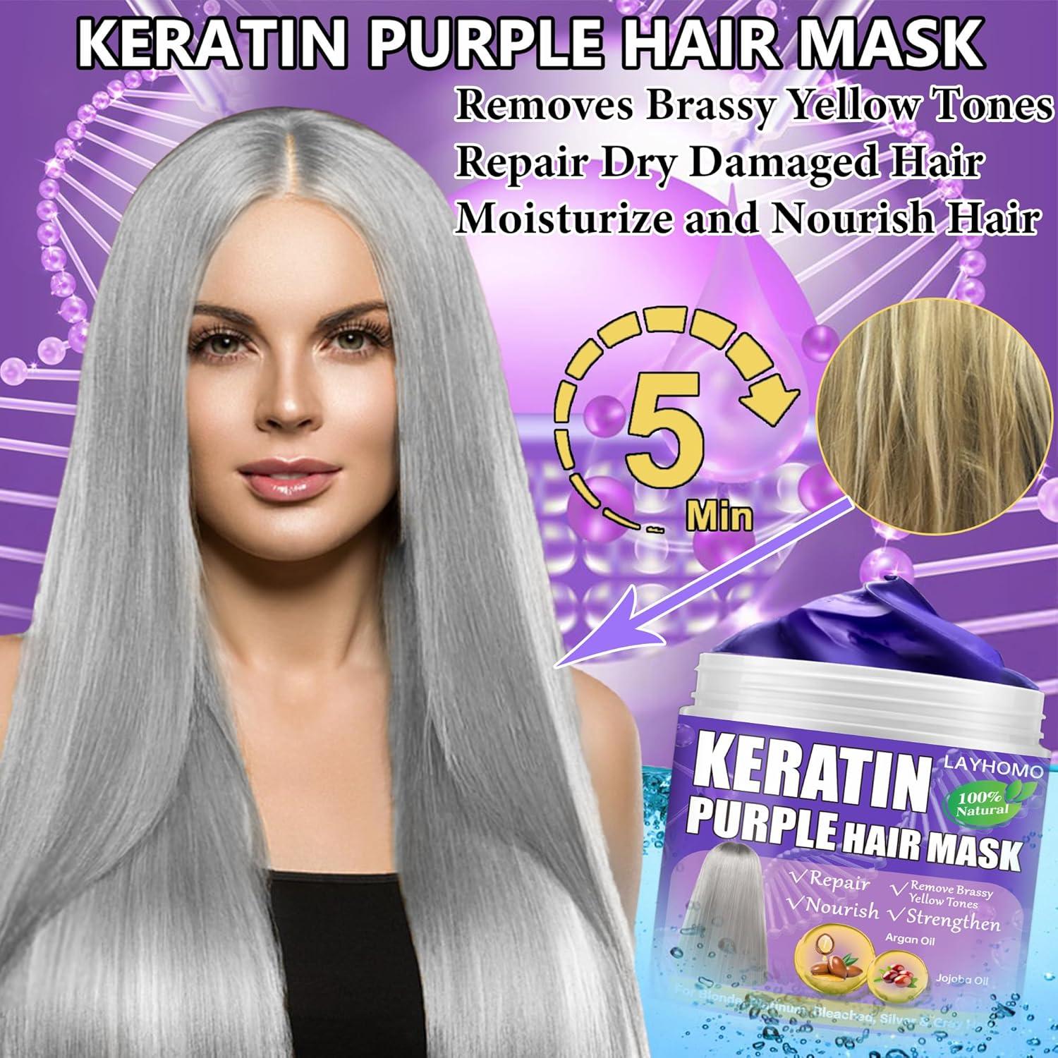 Máscara de Cabello Púrpura Layhomo con Queratina y Colágeno 290g