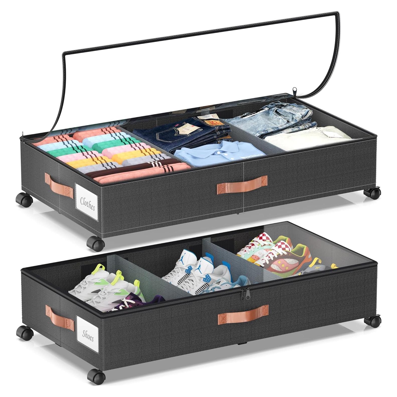 Contenedores de Almacenamiento Bajo la Cama LESHZHEN 2 Paquete Negro