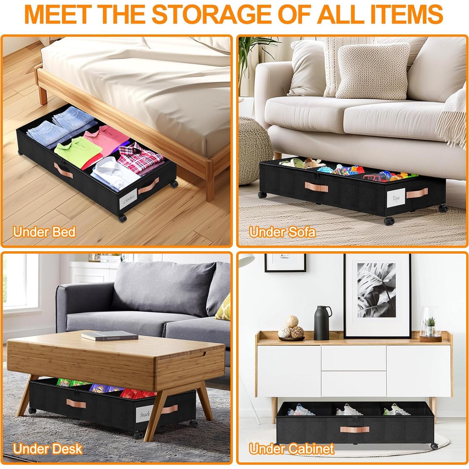 Contenedores de Almacenamiento Bajo la Cama LESHZHEN 2 Paquete Negro