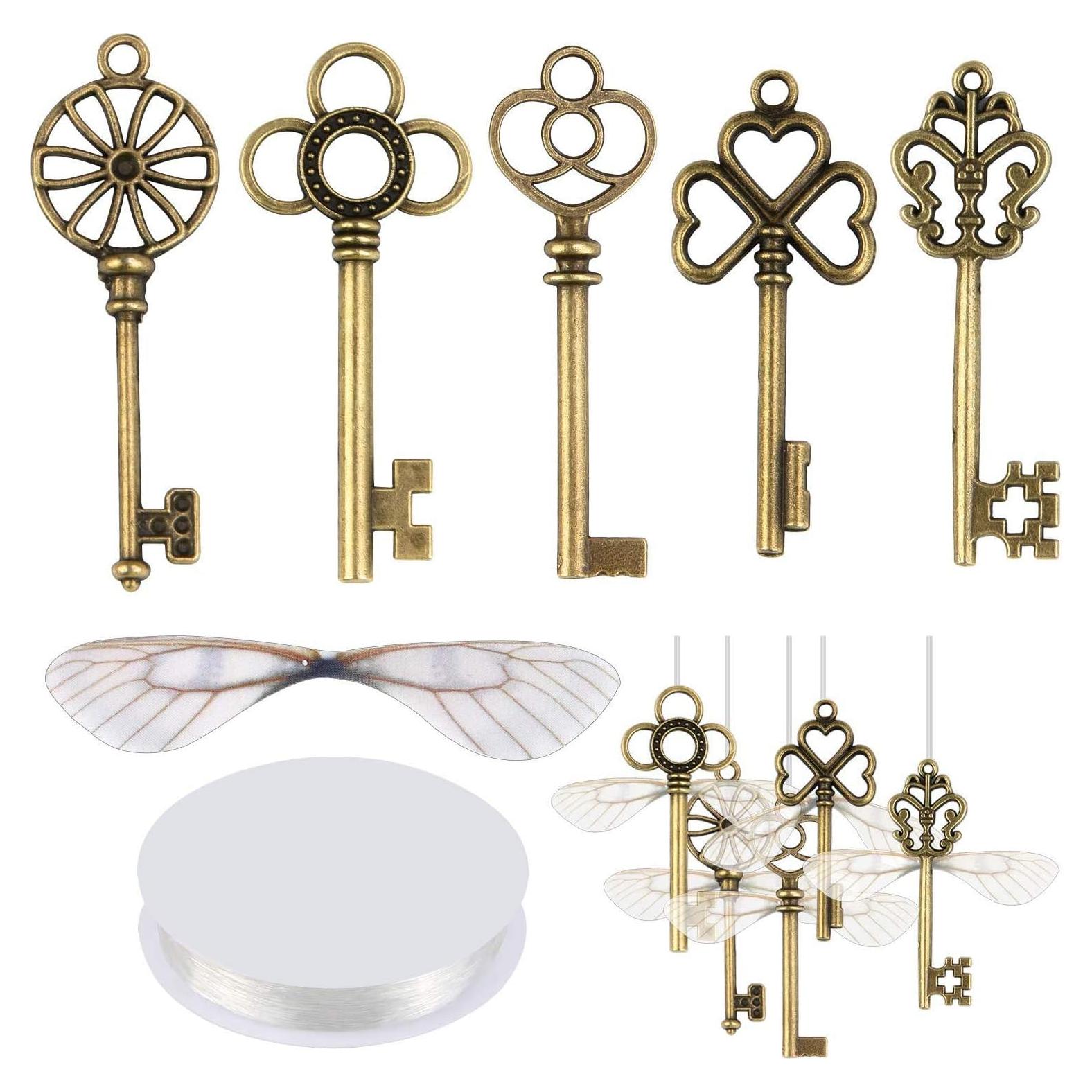 SANNIX 50 Llaves Esqueleto Vintage con Alas de Libélula