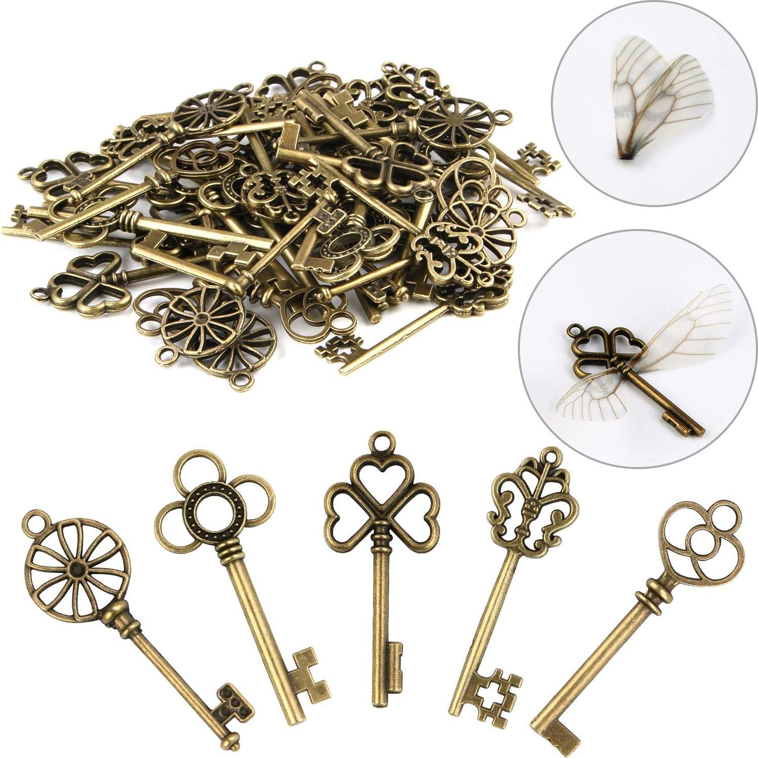 SANNIX 50 Llaves Esqueleto Vintage con Alas de Libélula