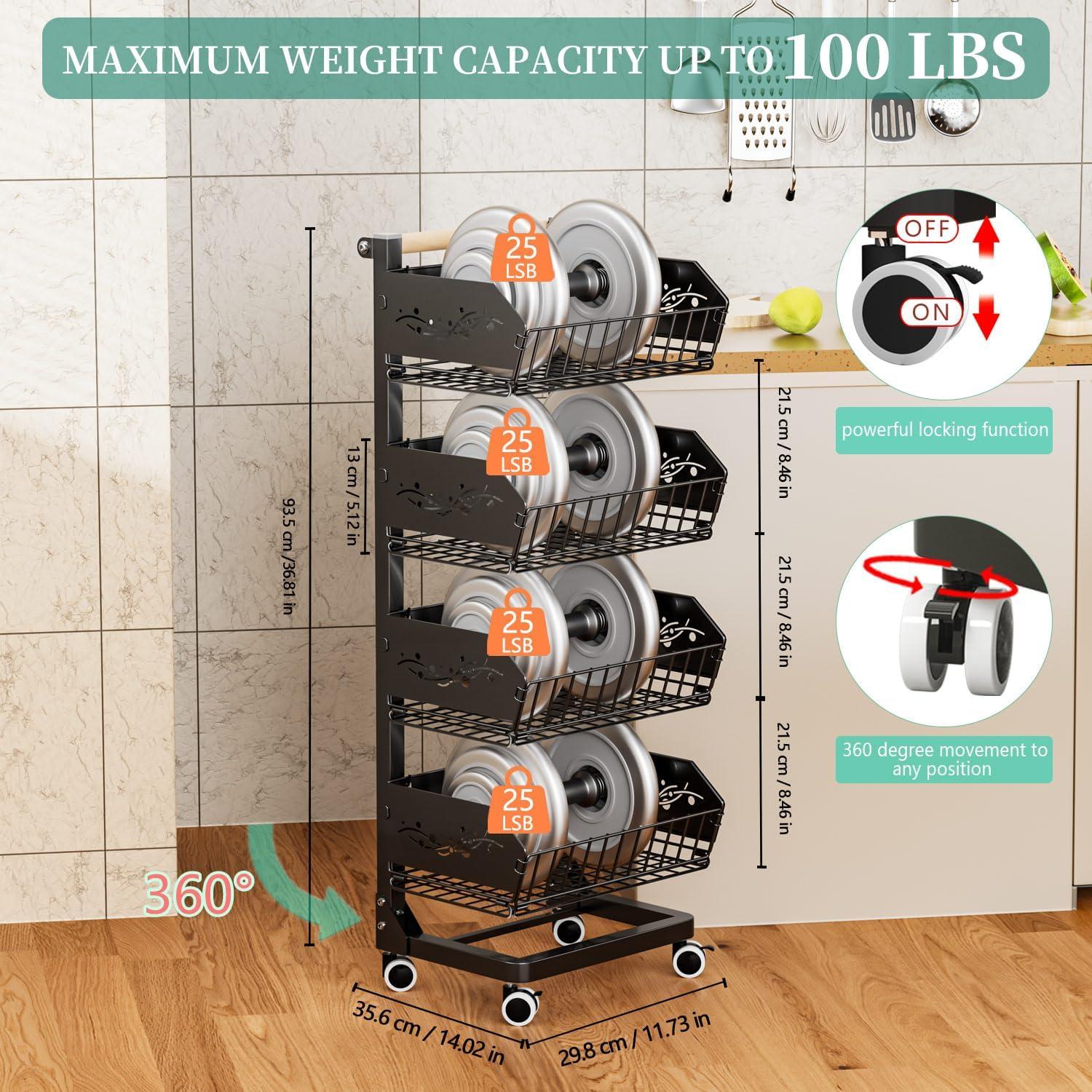 Carro de Almacenamiento Rodante ANJUBAN 4 Niveles Negro