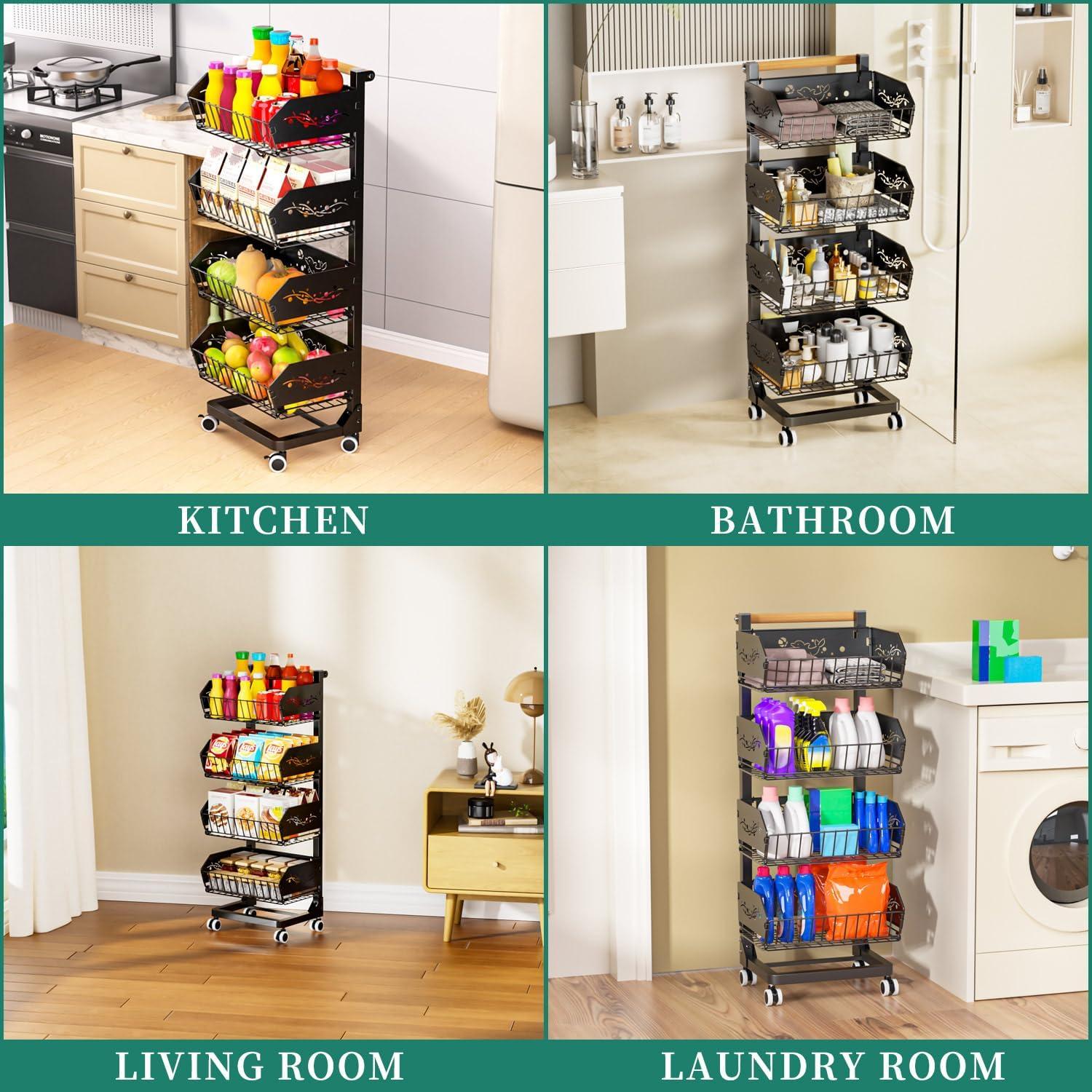 Carro de Almacenamiento Rodante ANJUBAN 4 Niveles Negro