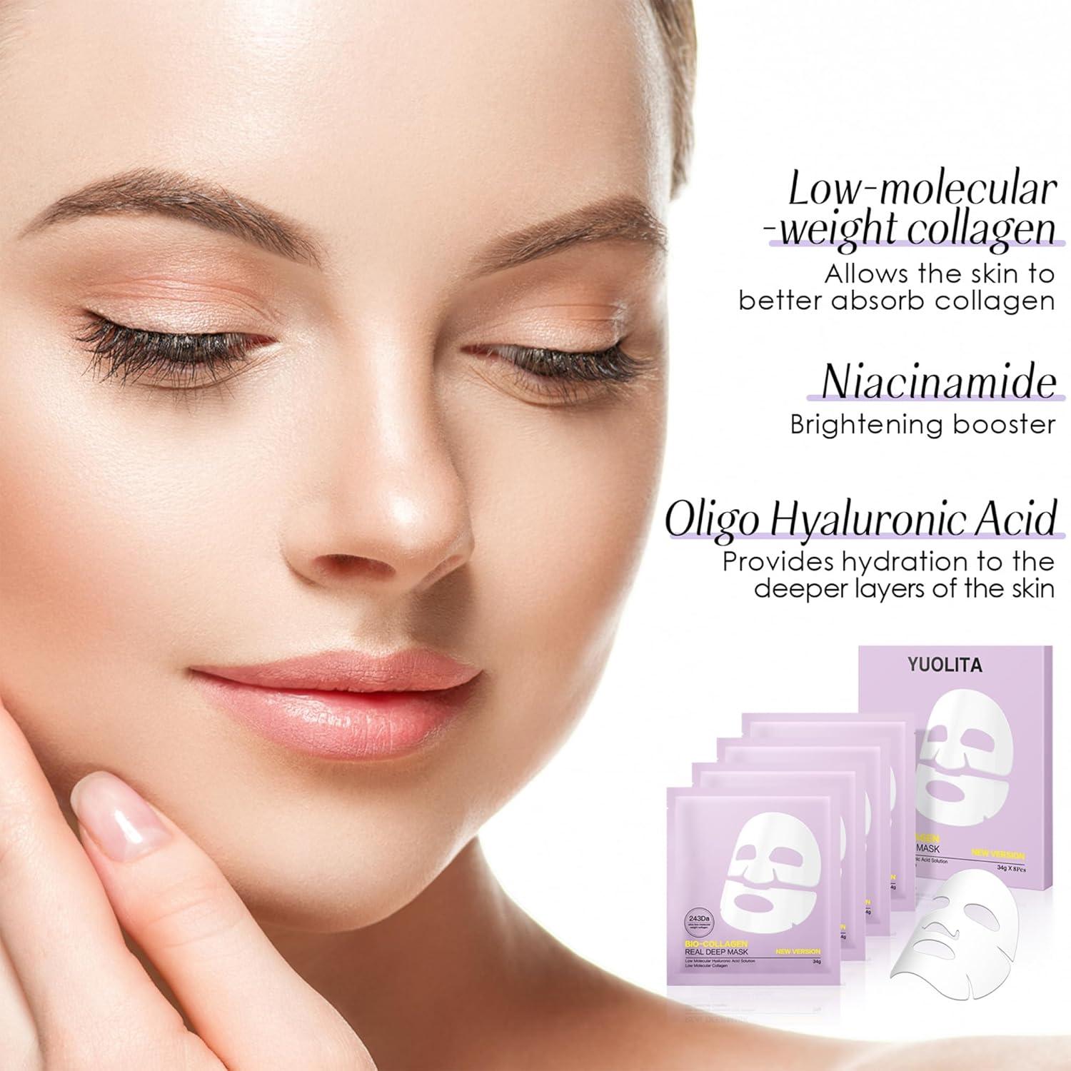 Máscara Facial de Gel YUOLITA 8PCS Colágeno Hidratante