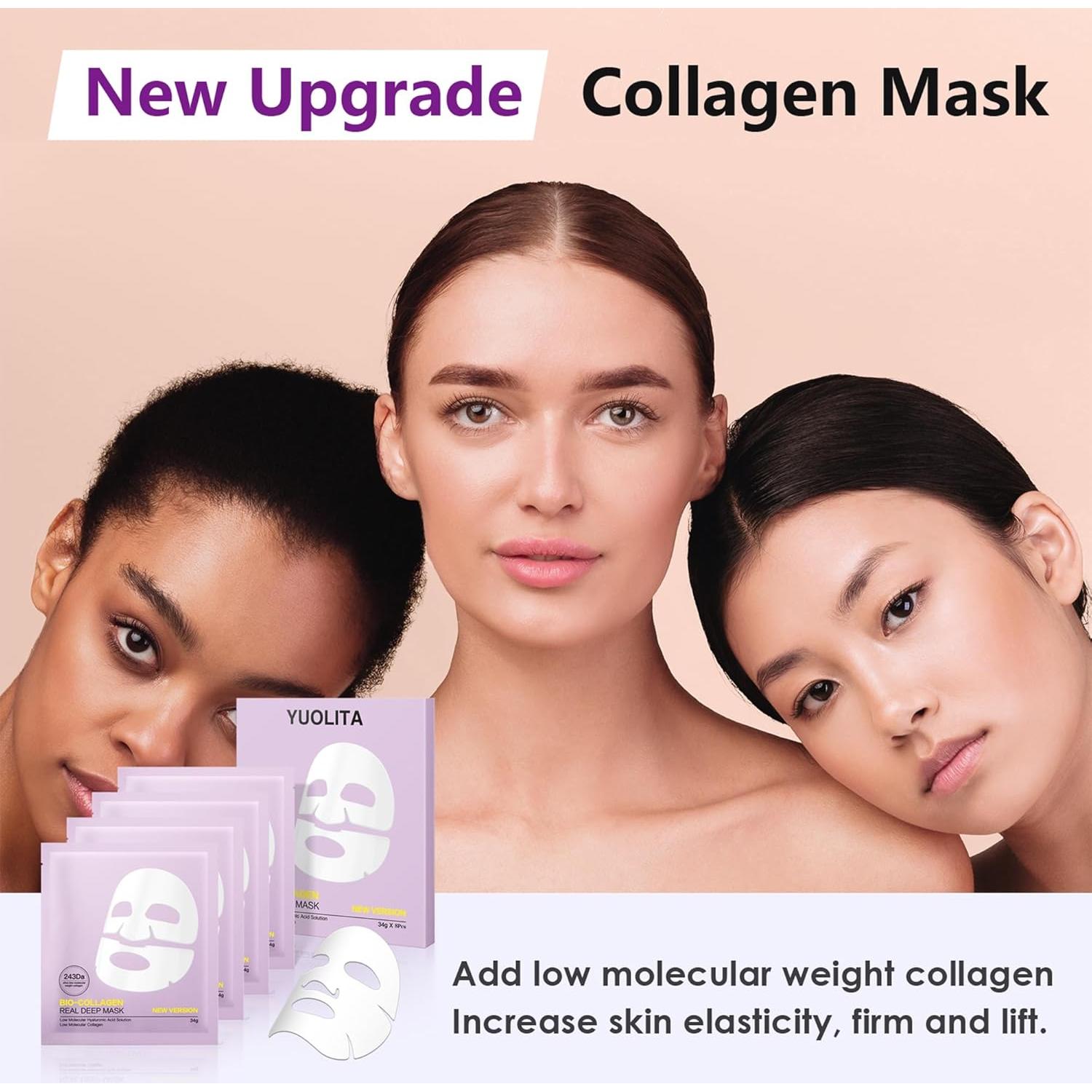 Máscara Facial de Gel YUOLITA 8PCS Colágeno Hidratante