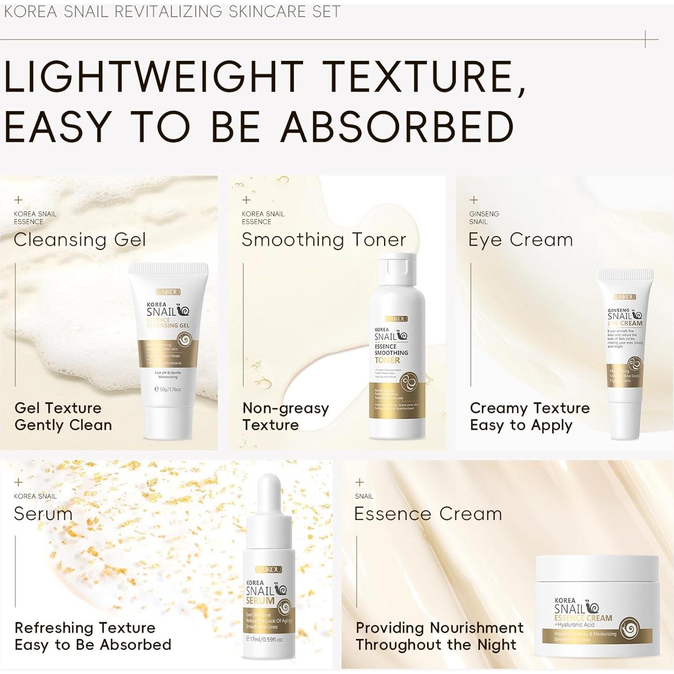 Kit Cuidado Piel Esencia Caracol HXLYBD 5 Piezas Hidratante