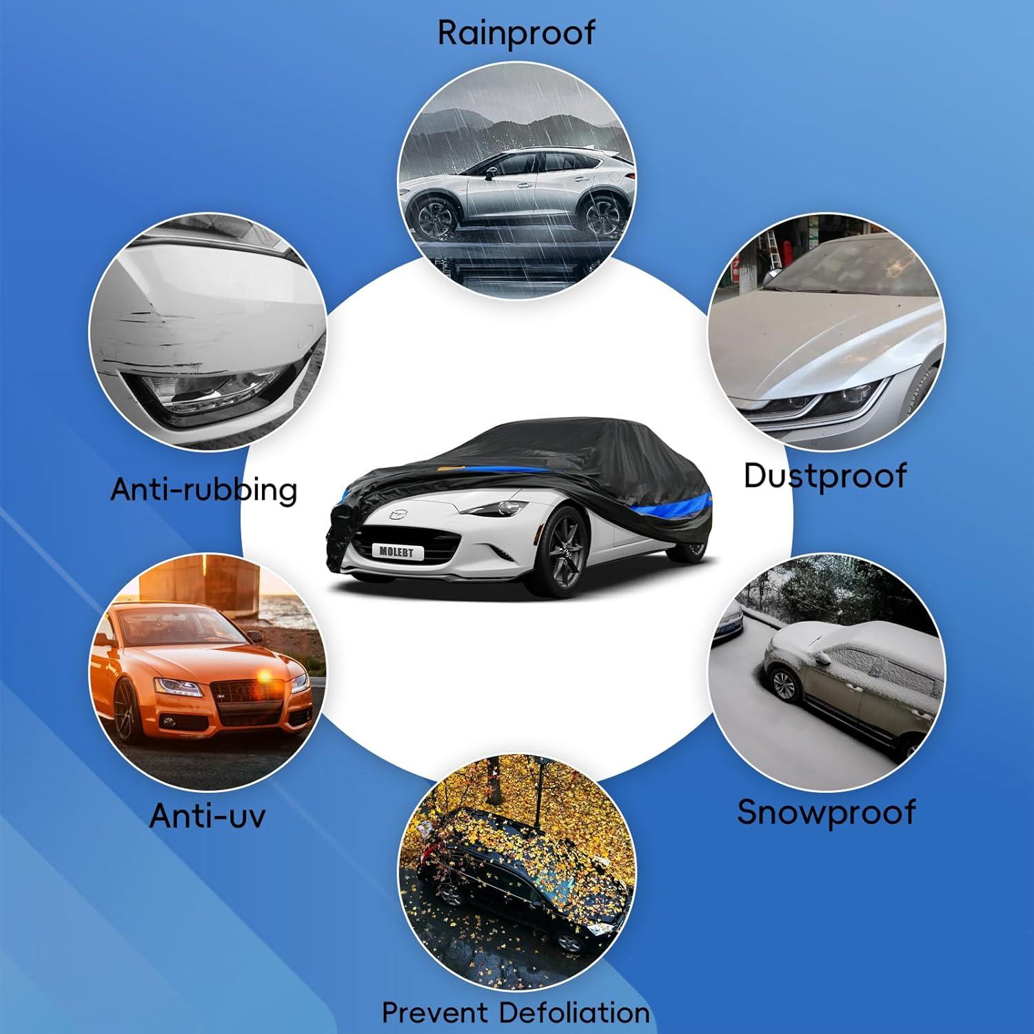 Car Cover for Coupe Sports Car Waterproof All Weather, Universal Fit Mazda Miata/MX-5, Toyota MR2, BMW Z3, Honda S2000, Saturn Sky, Volkswagen Cabrio, Mercedes-Benz SLK-Class etc.