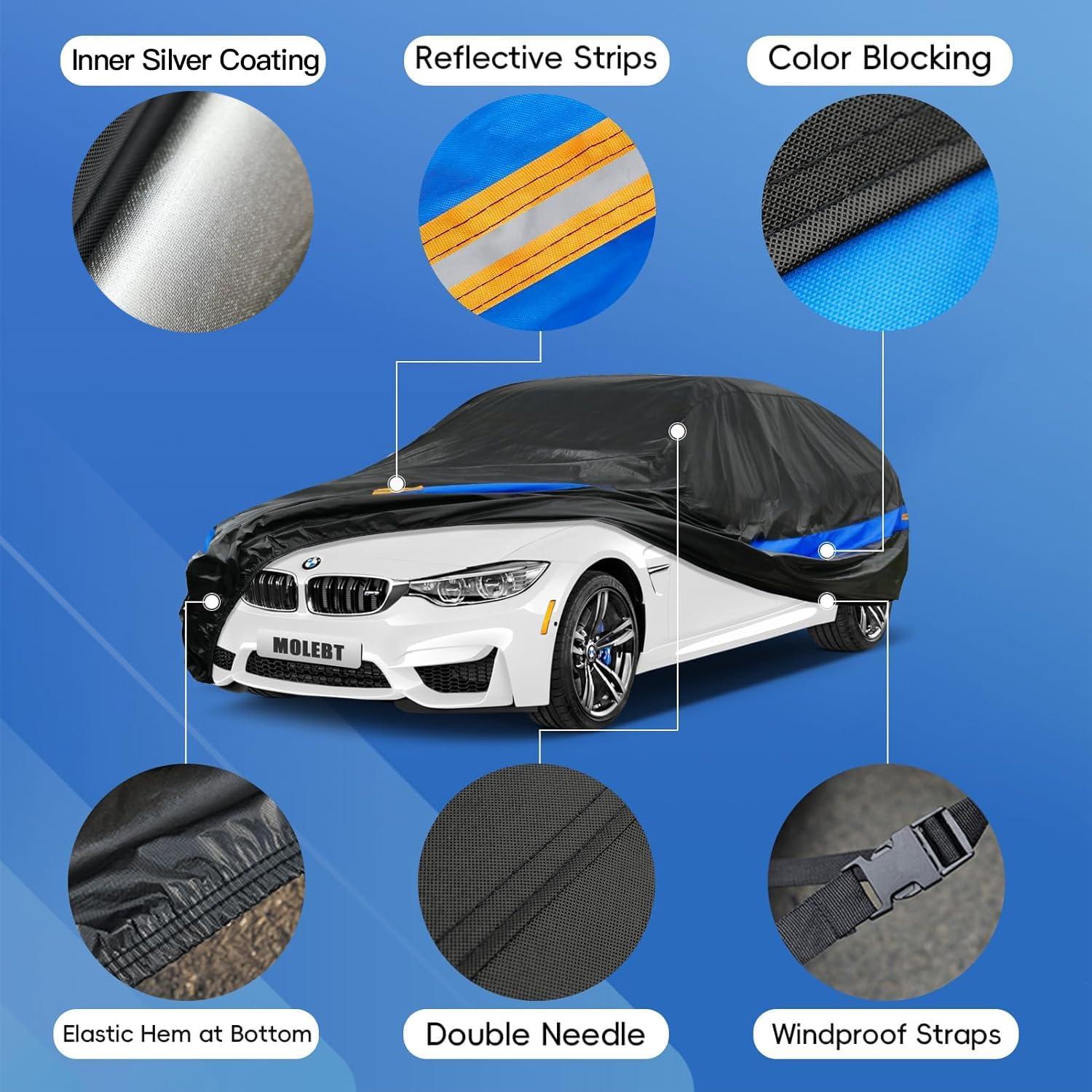 Car Cover for Coupe Sports Car Waterproof All Weather, Universal Fit Mazda Miata/MX-5, Toyota MR2, BMW Z3, Honda S2000, Saturn Sky, Volkswagen Cabrio, Mercedes-Benz SLK-Class etc.