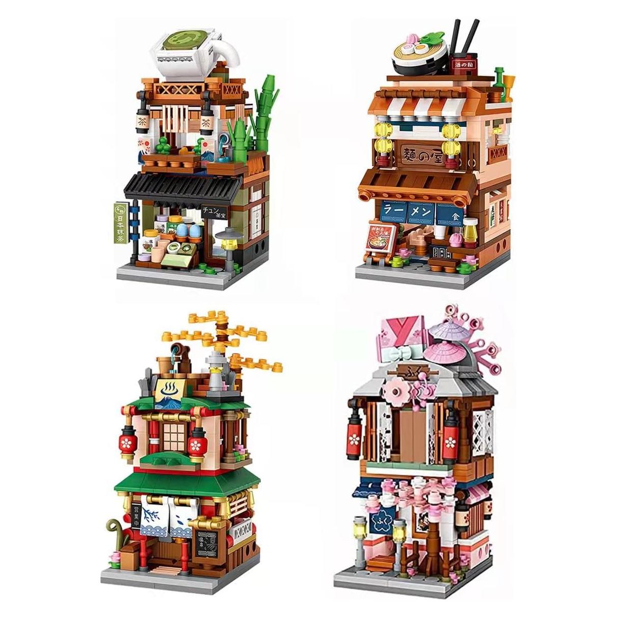 Bloques de Construcción Mini ELAICREE, 4 Modelos Calle Japonesa