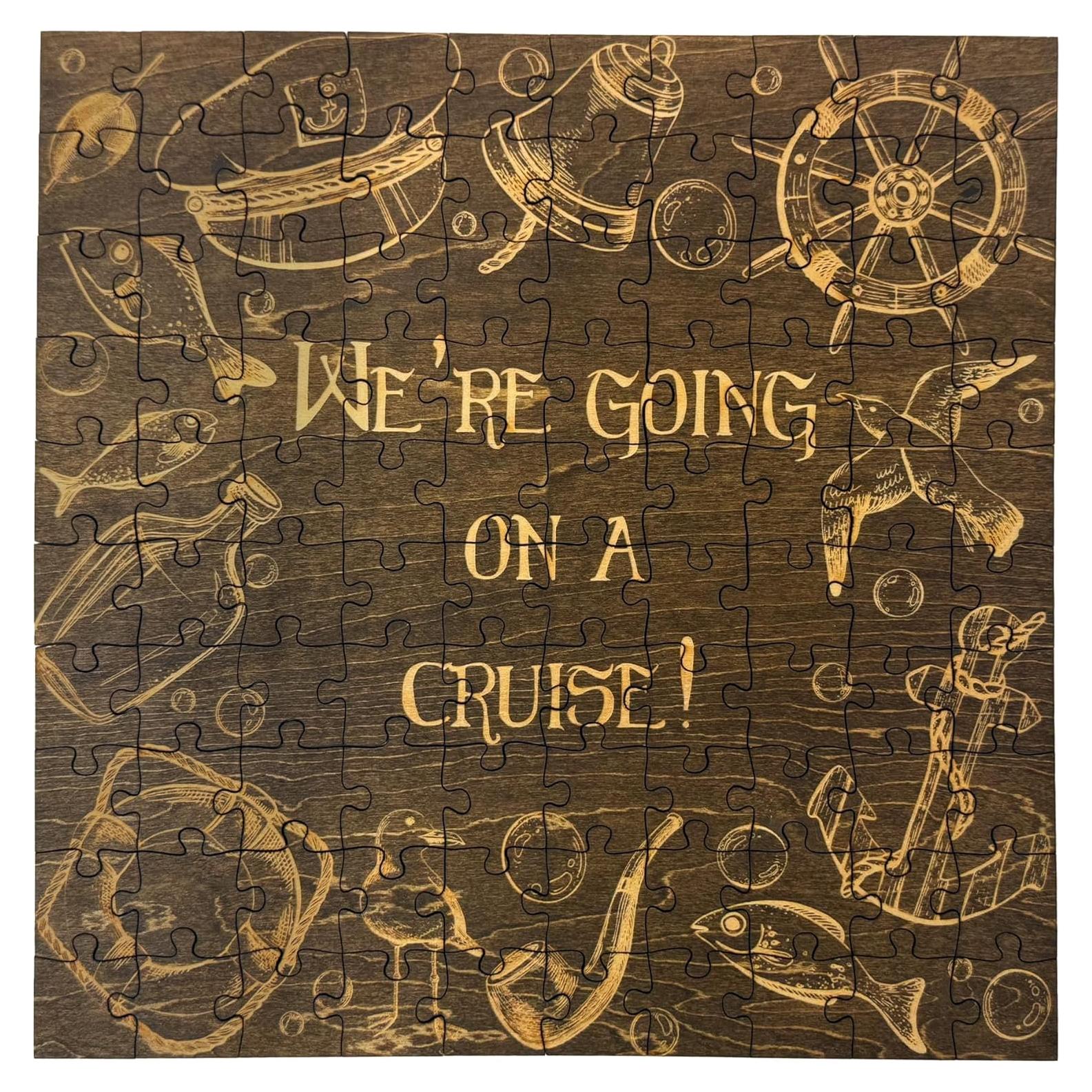 We're Going On A Cruise - 100 Piece Basswood Jigsaw Puzzle, 10" x 10" Surprise Vacation Reveal