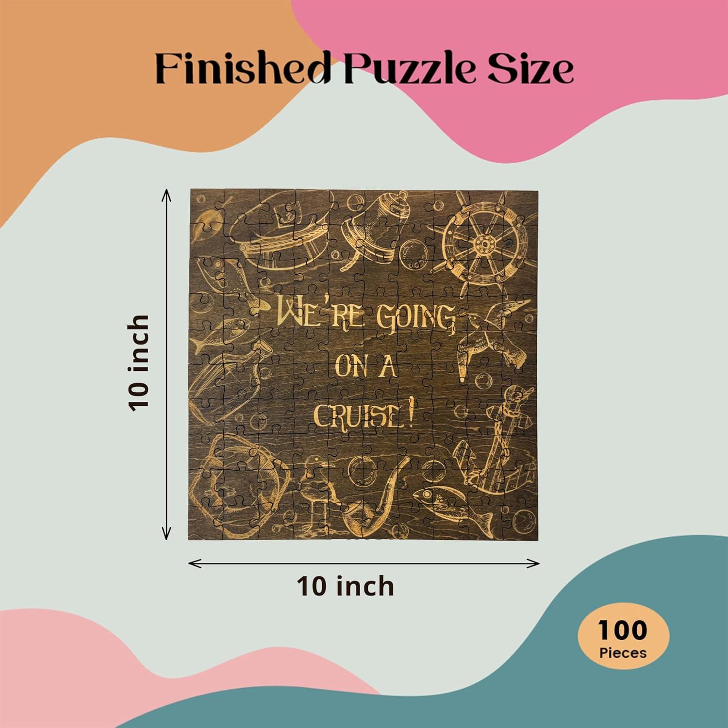 We're Going On A Cruise - 100 Piece Basswood Jigsaw Puzzle, 10" x 10" Surprise Vacation Reveal