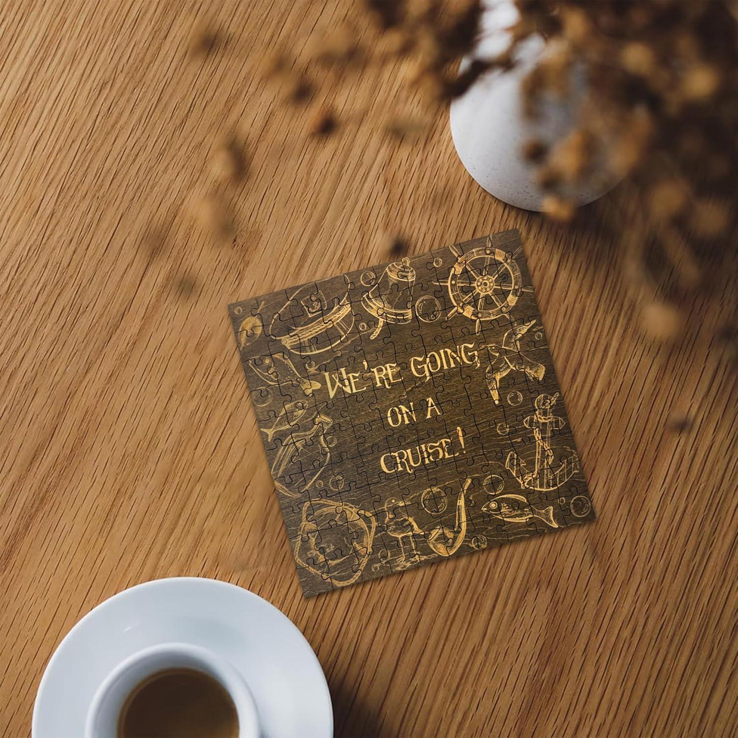 We're Going On A Cruise - 100 Piece Basswood Jigsaw Puzzle, 10" x 10" Surprise Vacation Reveal