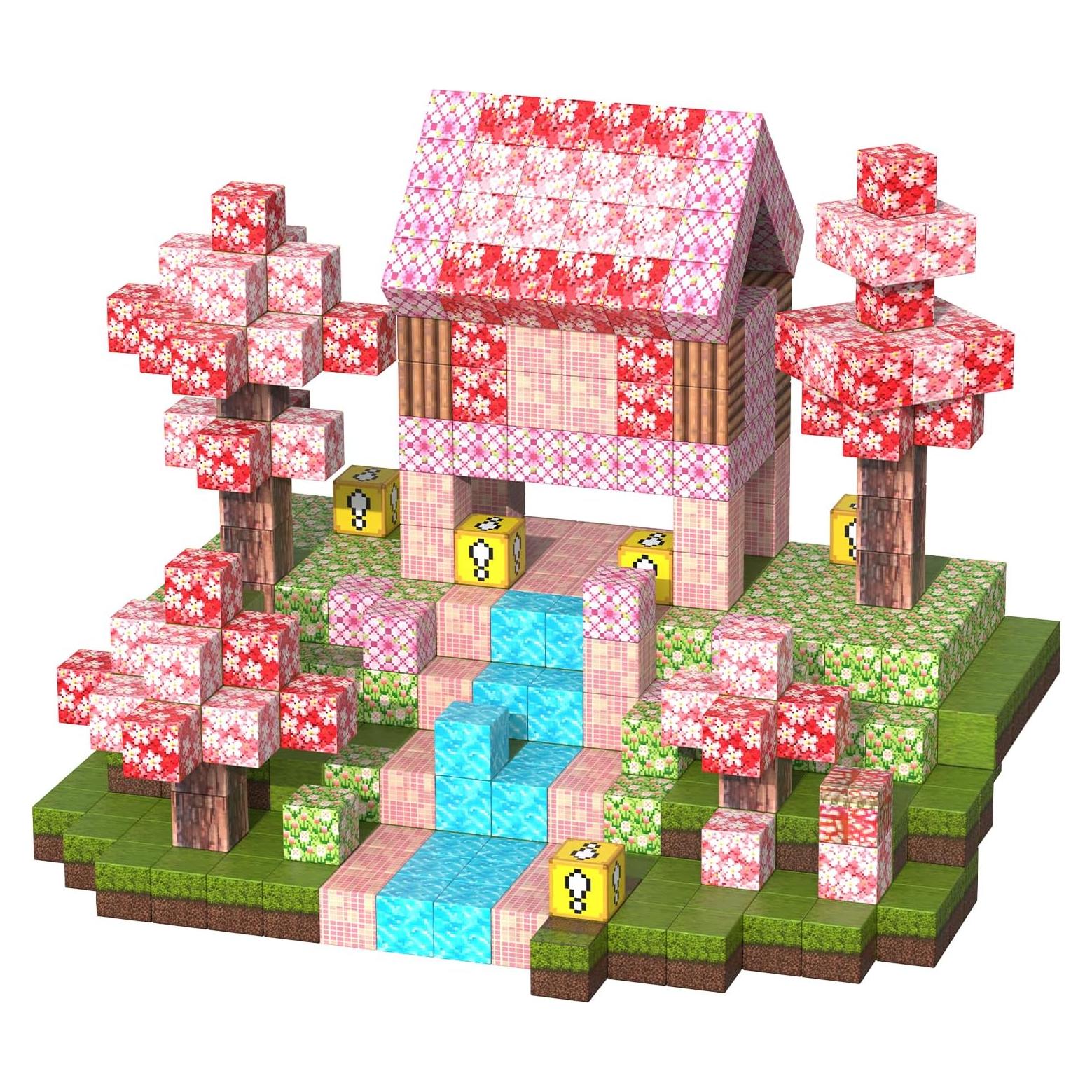 Magnetic Blocks-120PCS Magnets Cubes, Cherry Blossom Magnetic Building Blocks Toddler Toys for Age 3-4 5-7 6-8,STEM Sensory Toys Birthday Gifts for 3+ Years Old Boys & Girls