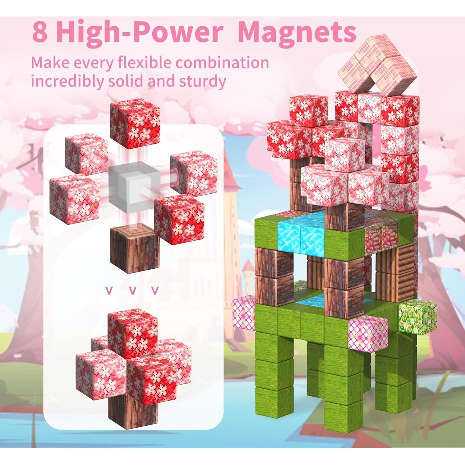 Magnetic Blocks-120PCS Magnets Cubes, Cherry Blossom Magnetic Building Blocks Toddler Toys for Age 3-4 5-7 6-8,STEM Sensory Toys Birthday Gifts for 3+ Years Old Boys & Girls
