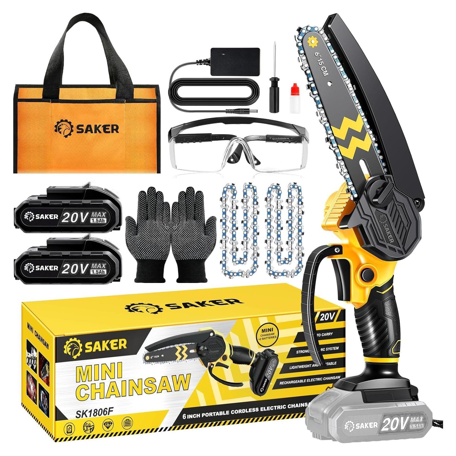 Motosierra Mini Saker Inalámbrica 15 cm con 2 Baterías