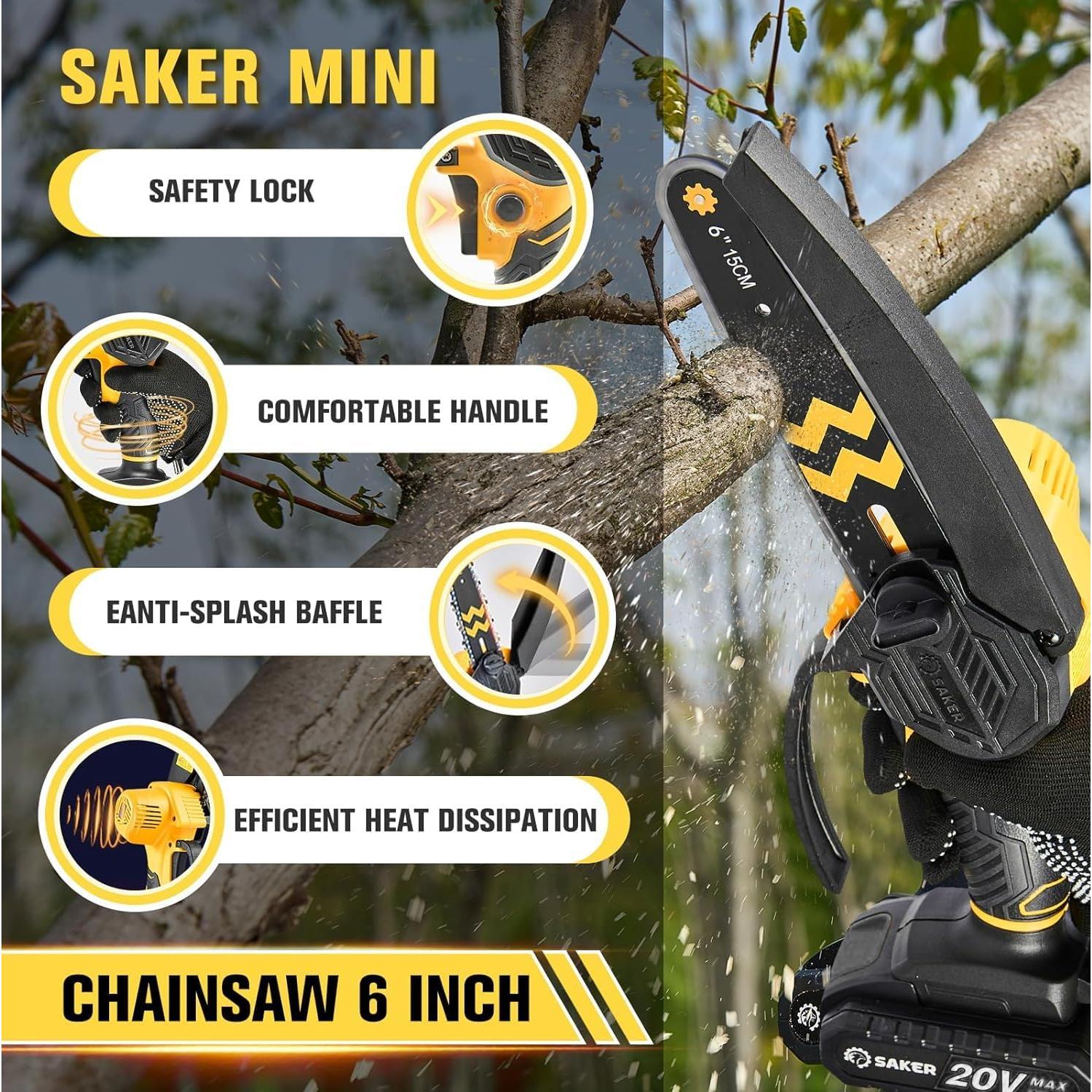 Motosierra Mini Saker Inalámbrica 15 cm con 2 Baterías