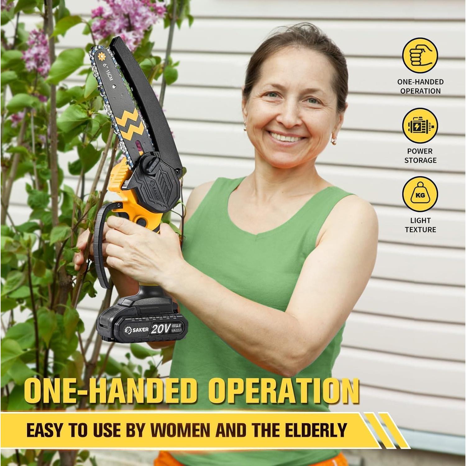 Motosierra Mini Saker Inalámbrica 15 cm con 2 Baterías