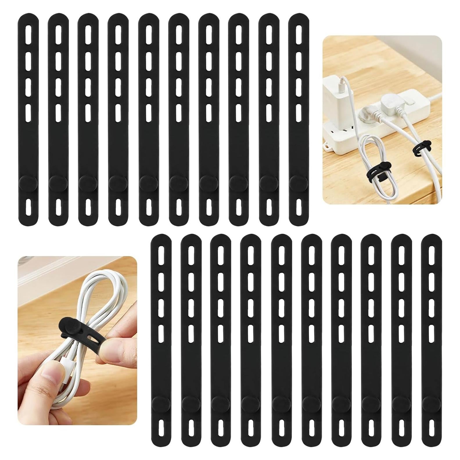 20 Correas de Cable de Silicona RUGLAMZHIP Negras Reutilizables