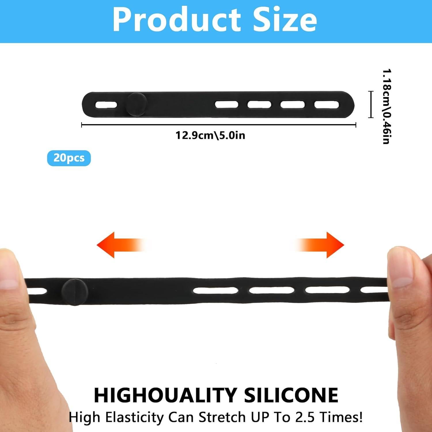 20 Correas de Cable de Silicona RUGLAMZHIP Negras Reutilizables