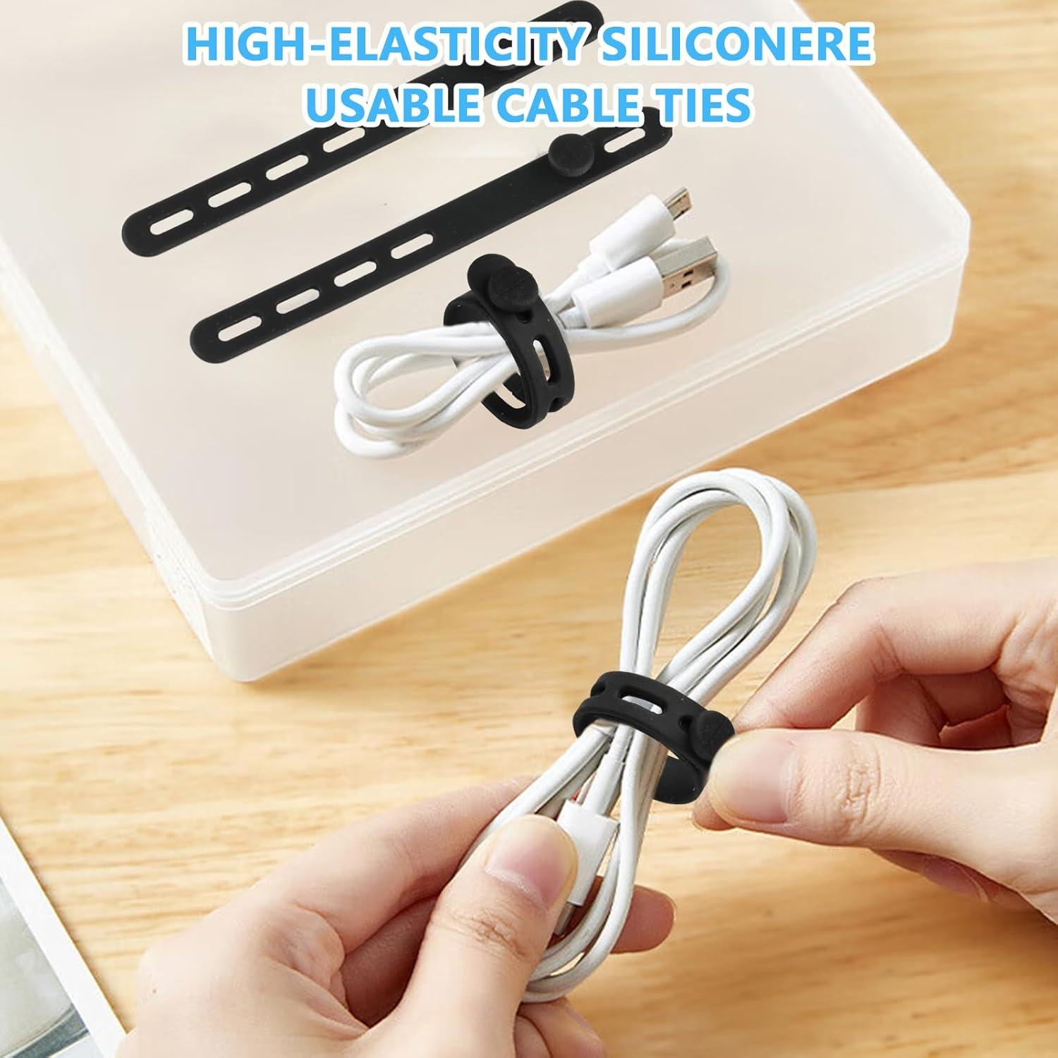 20 Correas de Cable de Silicona RUGLAMZHIP Negras Reutilizables