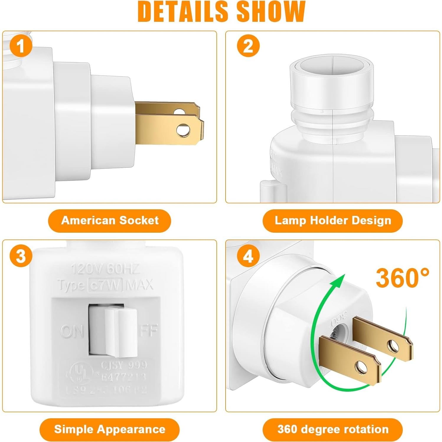 Reginary 8 Bases de Luz Nocturna Enchufables 360° Blancas